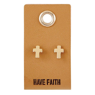 Leather Tag Earrings - Have Faith - Cross