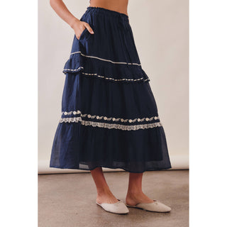 Embroidered Boho Tiered Maxi Skirt | LI-13