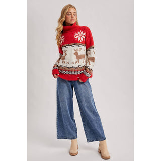 Nordic Reindeer Turtleneck Sweater | BI-32