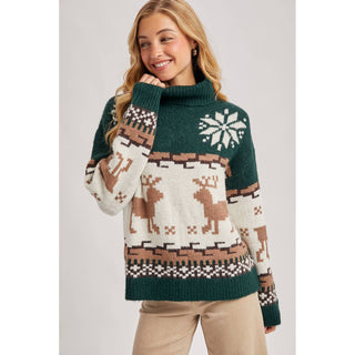 Nordic Reindeer Turtleneck Sweater | BI-32
