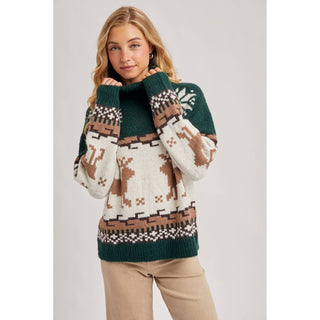 Nordic Reindeer Turtleneck Sweater | BI-32