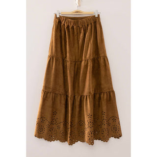 Autumn Suede Tiered Midi Skirt | VJ-28