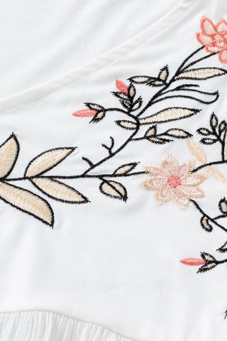 Floral Embroidered V Neck Crinkle Babydoll Blouse PE-01