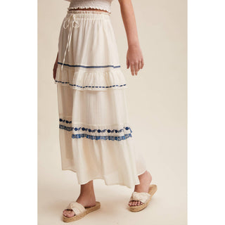 Embroidered Boho Tiered Maxi Skirt | LI-13