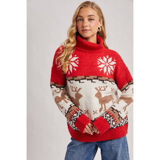 Nordic Reindeer Turtleneck Sweater | BI-32