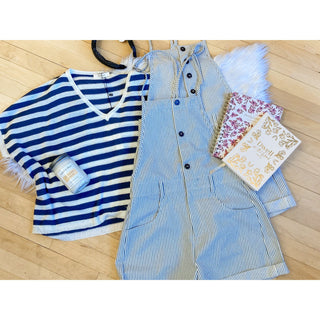 Striped Sleeveless Shorts Romper with Button Closure | Mustard Seed | MS-09