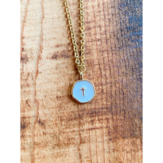 Dainty White/Silver Enamel Cross Necklace | KT-19
