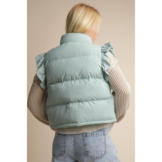 Front Bow Ruffle Sleeve Puffer Vest | VJ-01