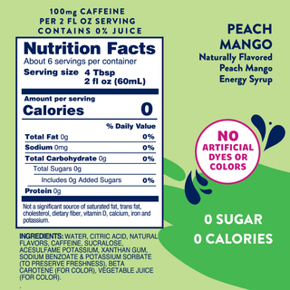 Sugar Free Peach Mango Energy Syrup | 375ml | Skinny Mixes