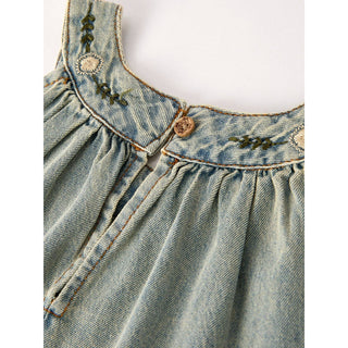 Summer Girls Embroidered Denim Sleeveless Dress | RF-06
