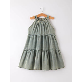 Summer Girls Embroidered Denim Sleeveless Dress | RF-06