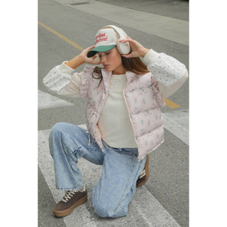 Front Bow Ruffle Sleeve Puffer Vest | VJ-01