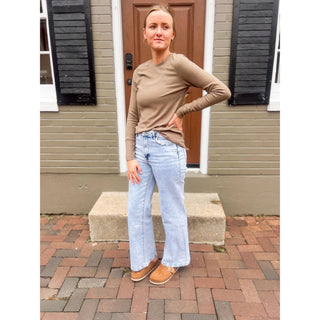 Olive Grey Brushed Round Neck Knit Top DR-25