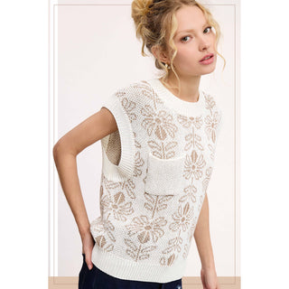 Sleeveless Sweater Vest Top | Floral Pattern | La Miel | LM-26