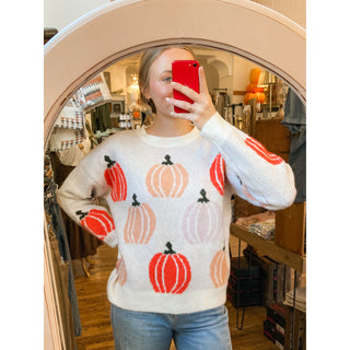 Ivory Vintage Harvest Pumpkin Meadow Chunky Sweater LL-08