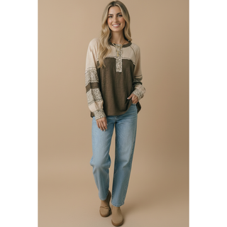 Round Neck Floral Cotton Slub Top | HA-03