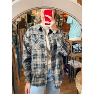 Black and Brown Distressed Plaid Flannel Shirt DR-26