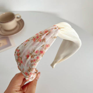 Peach/White Floral Printed Knot and Twist Headband