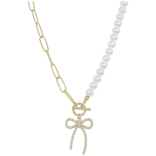 Gilded Grace Bow Necklace with Gold Earrings | CRM-GD