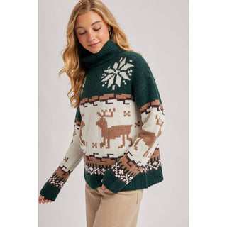 Nordic Reindeer Turtleneck Sweater | BI-32