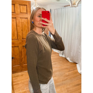 Chocolate Fabric Mixed L/S Raw Edge Detail Tee DR-39