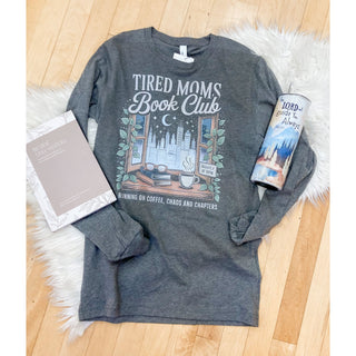 Tired Moms Book Club Heather Grey Long Sleeve Tee | KT-249