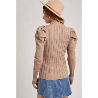 Mock Neck Puff-Sleeve Knit Top | BI-35