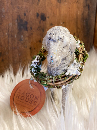 Christmas Lamb with Wreath Figurine