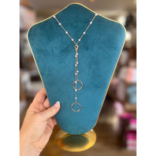 Pearl Station Circle Gold Necklace & Earring Set