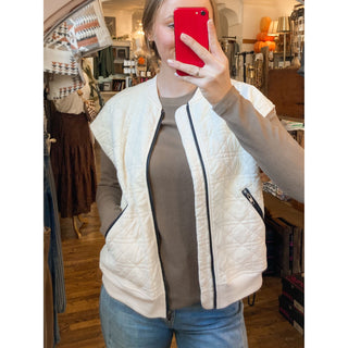 Cream Quilted Plaid Zip Up Front Vest DR-36