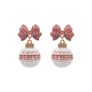 Pink and White Twinkle Bow Earrings