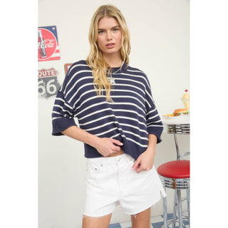 Women’s Sweater | Striped raw-edge | Drop shoulder | BP-50