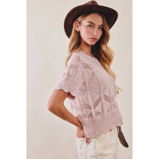 Pointelle Knit Short Sleeve Top | LI-15
