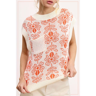 Sleeveless Sweater Vest Top | Floral Pattern | La Miel | LM-26