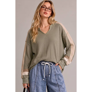 Cozy Contrast Waffle Knit Pullover Sweater | VJ-23
