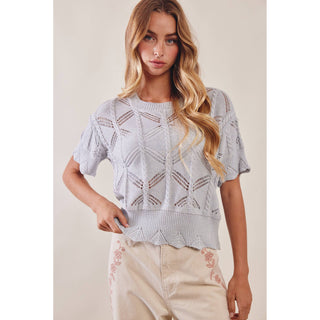 Pointelle Knit Short Sleeve Top | LI-15