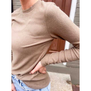 Olive Grey Brushed Round Neck Knit Top DR-25