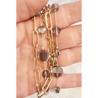 Earl Gold Gray 3 Tiered Necklace with Smokey Grey Stones