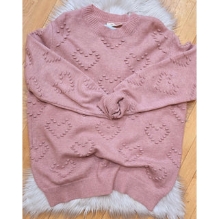 Cozy Heart-Embellished Blush Knit Sweater - DR-03