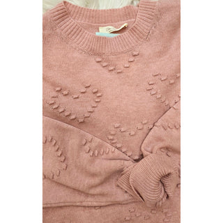 Cozy Heart-Embellished Blush Knit Sweater - DR-03