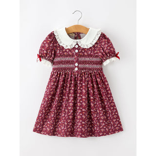 Burgundy Floral Smocked Girls Dress – Online Exclusive
