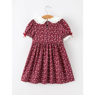 Burgundy Floral Smocked Girls Dress – Online Exclusive