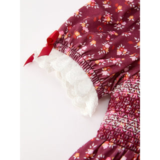 Burgundy Floral Smocked Girls Dress – Online Exclusive
