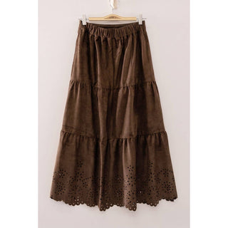 Autumn Suede Tiered Midi Skirt | VJ-28