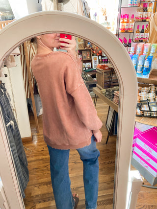 Rust Acid Wash Fleece Hi-low Hem Sweatshirt ZN-69