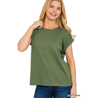 Cotton Modal Slub Rolled Sleeve Tee | ZN-44
