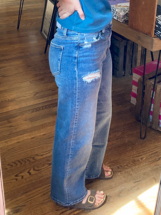High Waist Straight Leg Medium Wash Denim Pants ZN-75