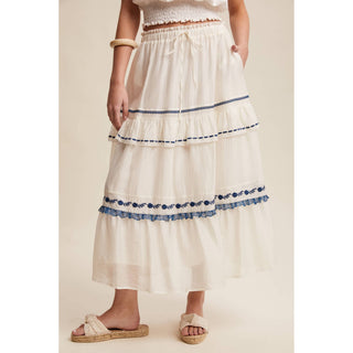 Embroidered Boho Tiered Maxi Skirt | LI-13
