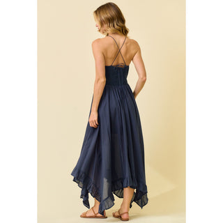 Azure Bloom Handkerchief Midi Dress | DR-18