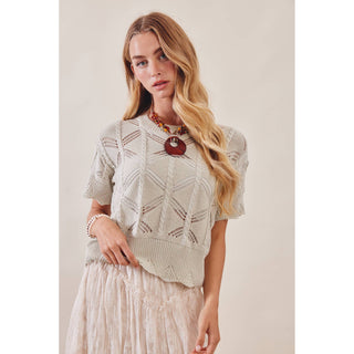 Pointelle Knit Short Sleeve Top | LI-15